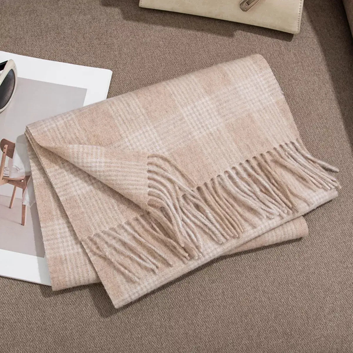 Plaid Fringe Scarf - Trendsi - Flyclothing LLC