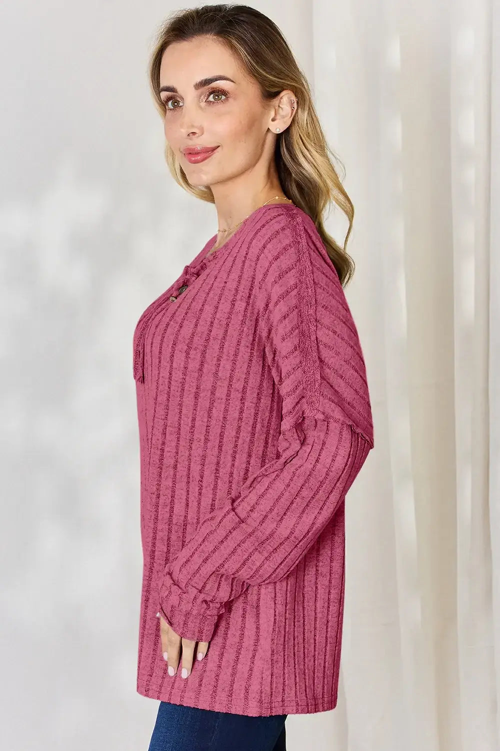 Basic Bae Full Size Ribbed Half Button Long Sleeve T-Shirt - ShopBasicbae - Flyclothing LLC