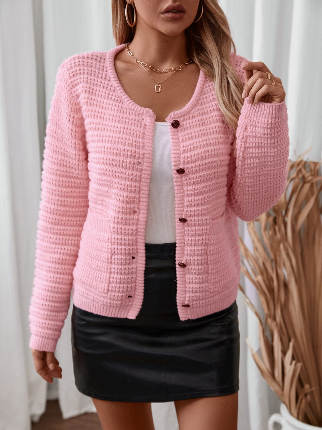 BUtton Up Long Sleeve Cardigan - Trendsi