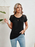 Lace Detail Round Neck Short Sleeve T-Shirt - Trendsi - Flyclothing LLC
