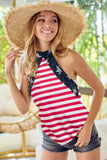 BiBi Stripe Jersey with Star Halter Neck with Tie Back - Trendsi - Flyclothing LLC