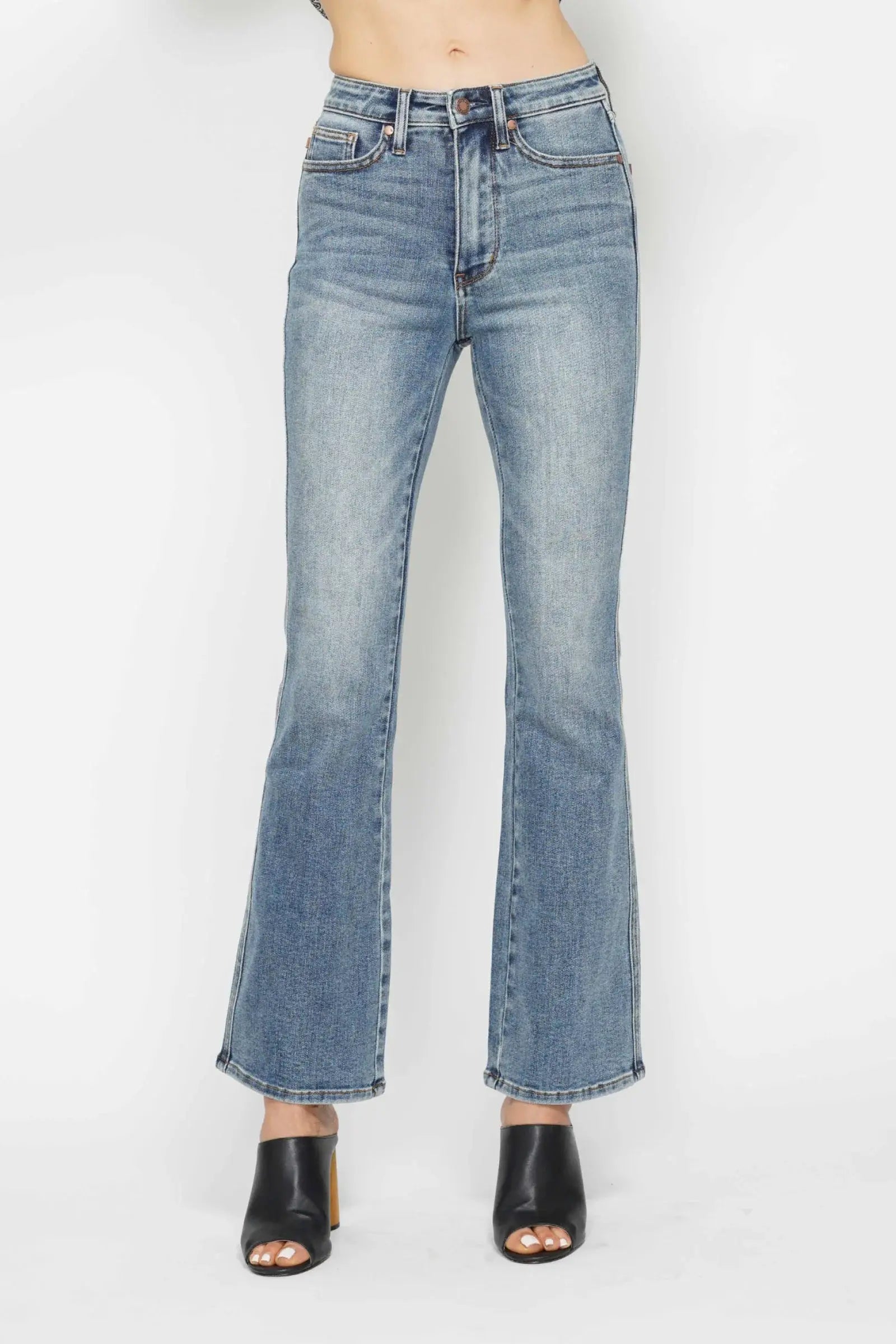 Judy Blue Full Size Tummy Control Back Embroidered Pocketed Bootcut Jeans Plus Size - Trendsi - Flyclothing LLC