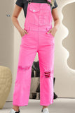 Distressed Pocketed Wide Strap Denim Overalls - Trendsi