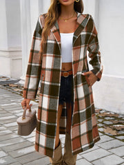 Plaid Long Sleeve Hooded Coat - Trendsi
