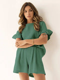 Ruffled Round Neck Top and Shorts Set - Trendsi - Flyclothing LLC
