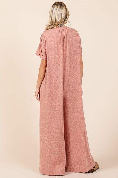 Mittoshop Button Detail Short Sleeve Wide Leg Jumpsuit - Trendsi - Flyclothing LLC