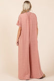 Mittoshop Button Detail Short Sleeve Wide Leg Jumpsuit - Trendsi