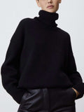 Ribbed Detail Turtleneck Dropped Shoulder Sweater - Trendsi - Flyclothing LLC