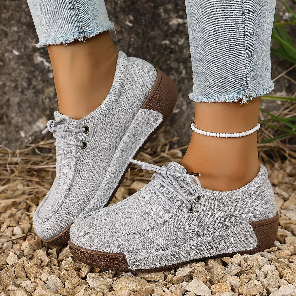 Round Toe Lace-Up Sneakers - Trendsi - Flyclothing LLC
