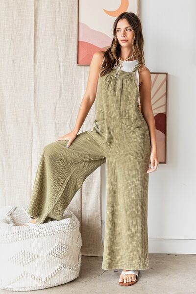 Mittoshop Textured Wide Leg Overalls - Trendsi