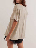 Lovelet Exposed Seam Round Neck Half Sleeve T-Shirt - Trendsi - Flyclothing LLC