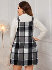 Plus Size Plaid Wide Strap Overall Dress - Trendsi