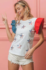 BiBi American Flag Sequin Stars Top - Trendsi - Flyclothing LLC