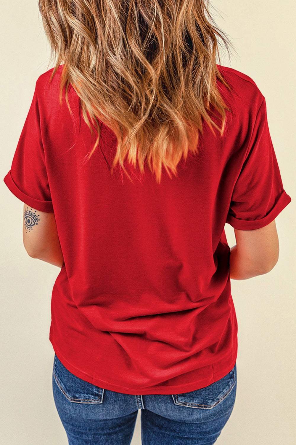 Sequin Star Round Neck Short Sleeve T-Shirt - Trendsi - Flyclothing LLC