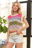 ADORA Eyelet Sleeve Multi Color Crochet Top - Trendsi - Flyclothing LLC