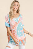 BiBi Tie Dye Print Short Sleeve T-Shirt with Raglan Sleeves - Trendsi - Flyclothing LLC