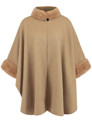 Fuzzy Trim Long Sleeve Poncho - Trendsi