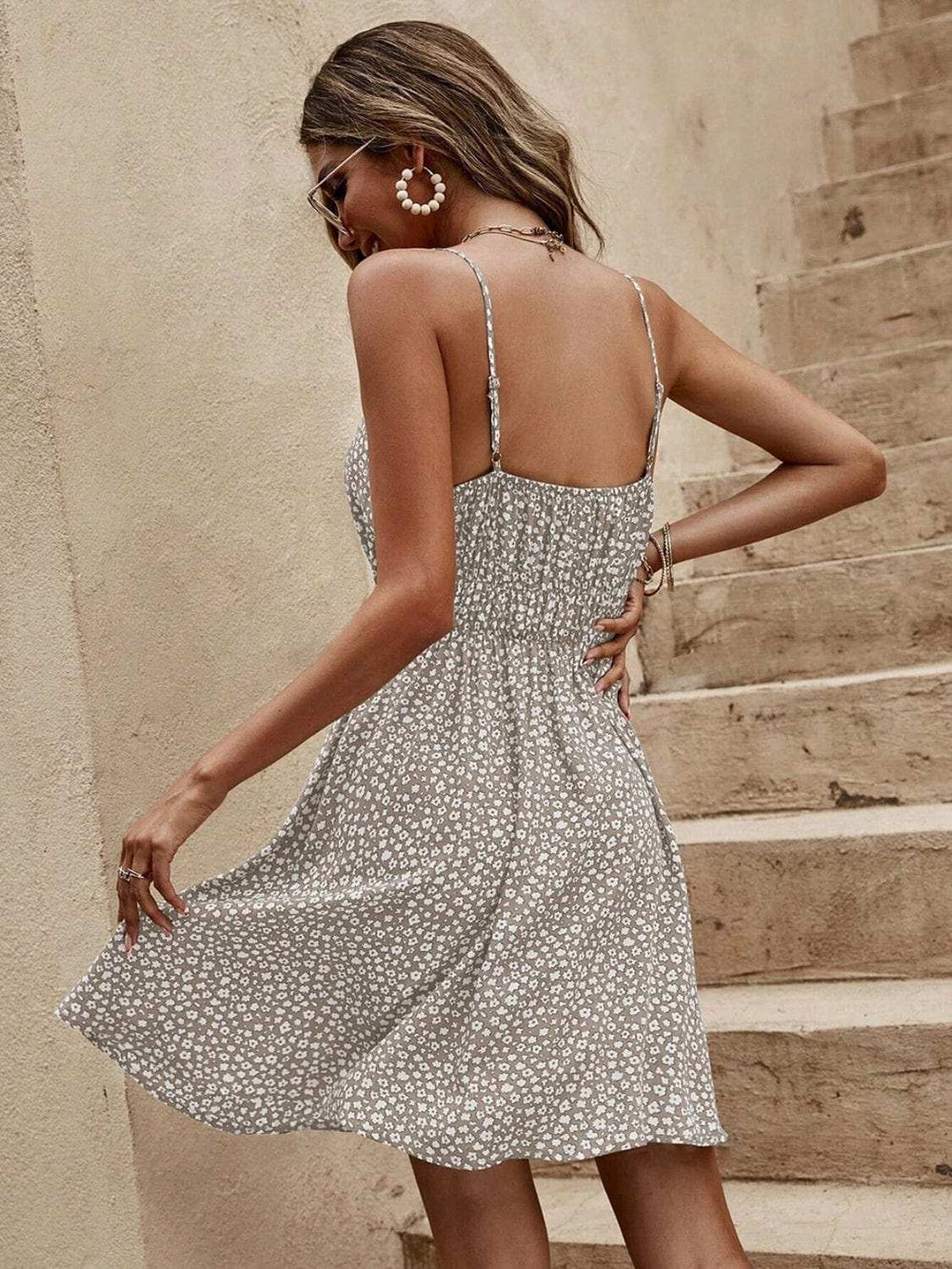 Floral V-Neck Mini Cami Dress - Trendsi - Flyclothing LLC