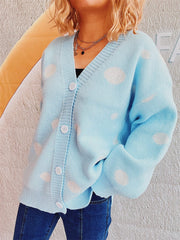 Polka Dot Button Up Cardigan - Trendsi