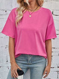 Lovelet Exposed Seam Round Neck Half Sleeve T-Shirt - Trendsi - Flyclothing LLC