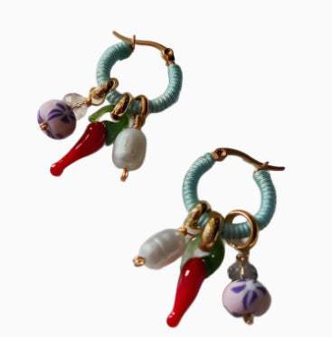 Stainless Steel Chili-shaped Pearl Multi-drop Pendant Earrings - My Store - Flyclothing LLC