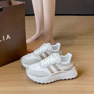 Side Striped Lace Up Platform Athletic Sneakers - Trendsi - Flyclothing LLC
