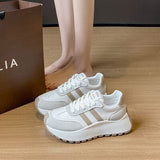 Side Striped Lace Up Platform Athletic Sneakers - Trendsi