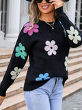 Flower Round Neck Long Sleeve Sweater - Trendsi