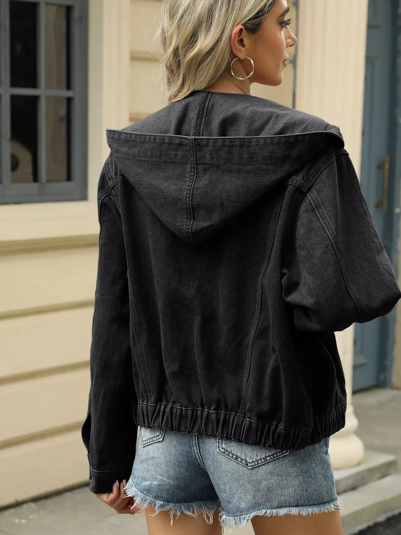 Washed Button Up Hooded Denim Jacket - Trendsi - Flyclothing LLC