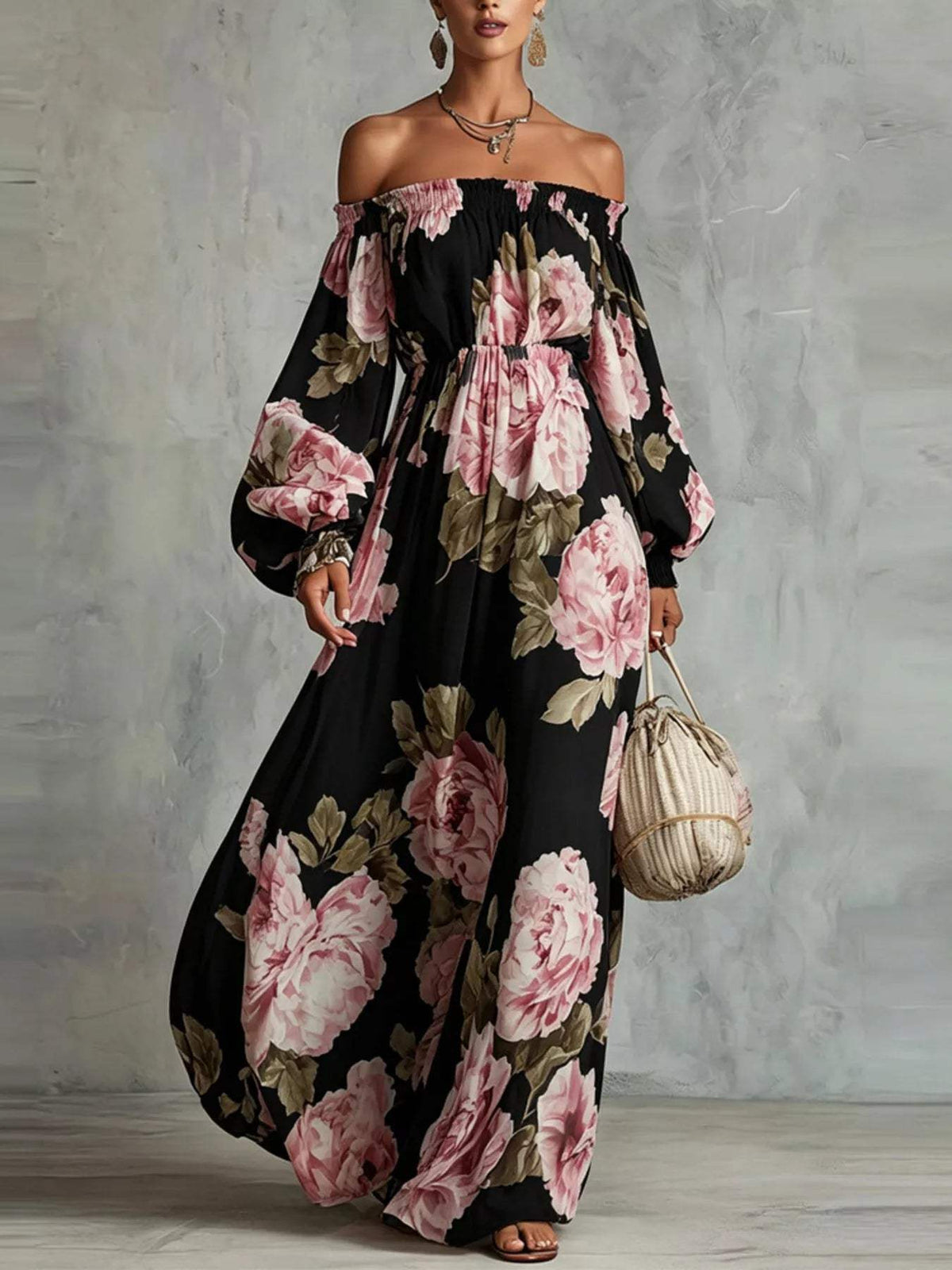 Floral Off Shoulder Maxi Dress - Trendsi - Flyclothing LLC