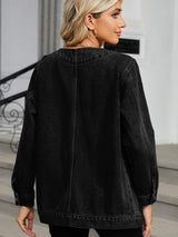 Pocketed V-Neck Button Up Denim Jacket - Trendsi - Flyclothing LLC