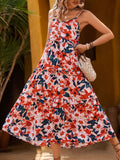 Frill Backless Printed Sleeveless Midi Dress - Trendsi