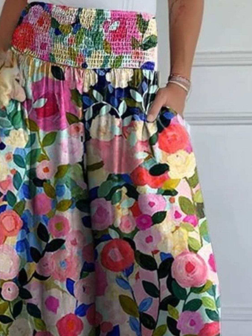 Full Size Smocked Wide Leg Pants with Pockets - Trendsi - Flyclothing LLC