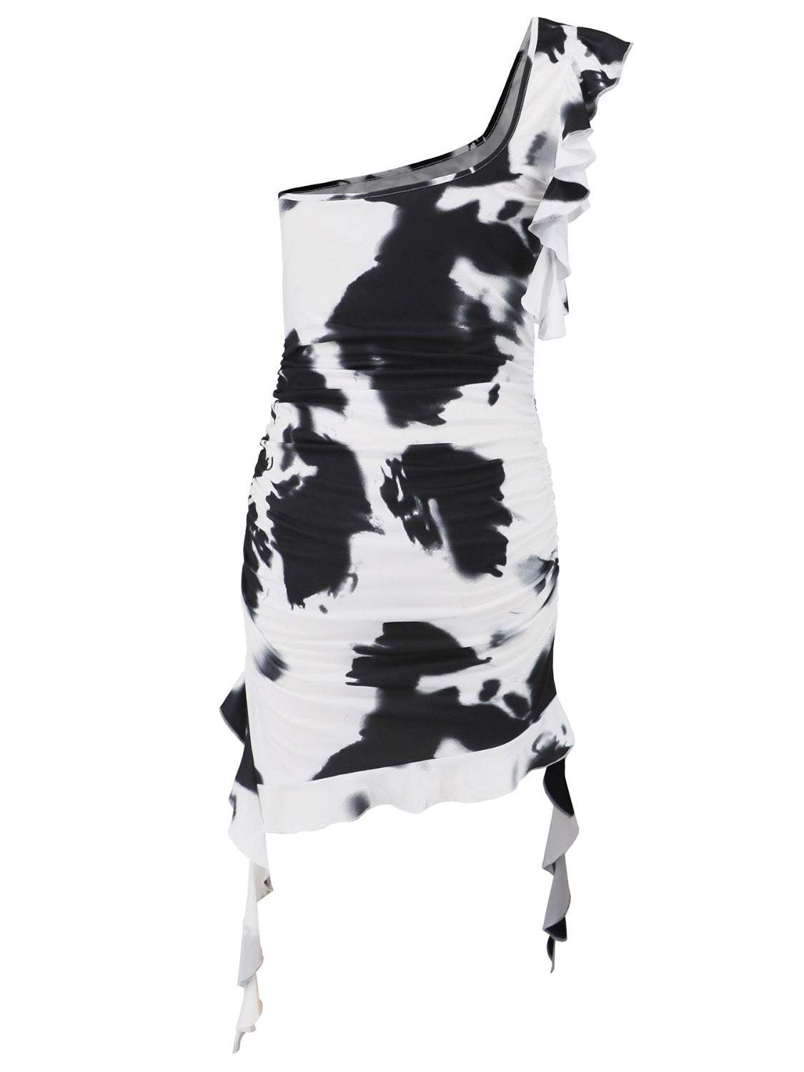 Ruffled Tie-Dye Single Shoulder Mini Dress - Trendsi - Flyclothing LLC