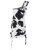 Ruffled Tie-Dye Single Shoulder Mini Dress - Trendsi