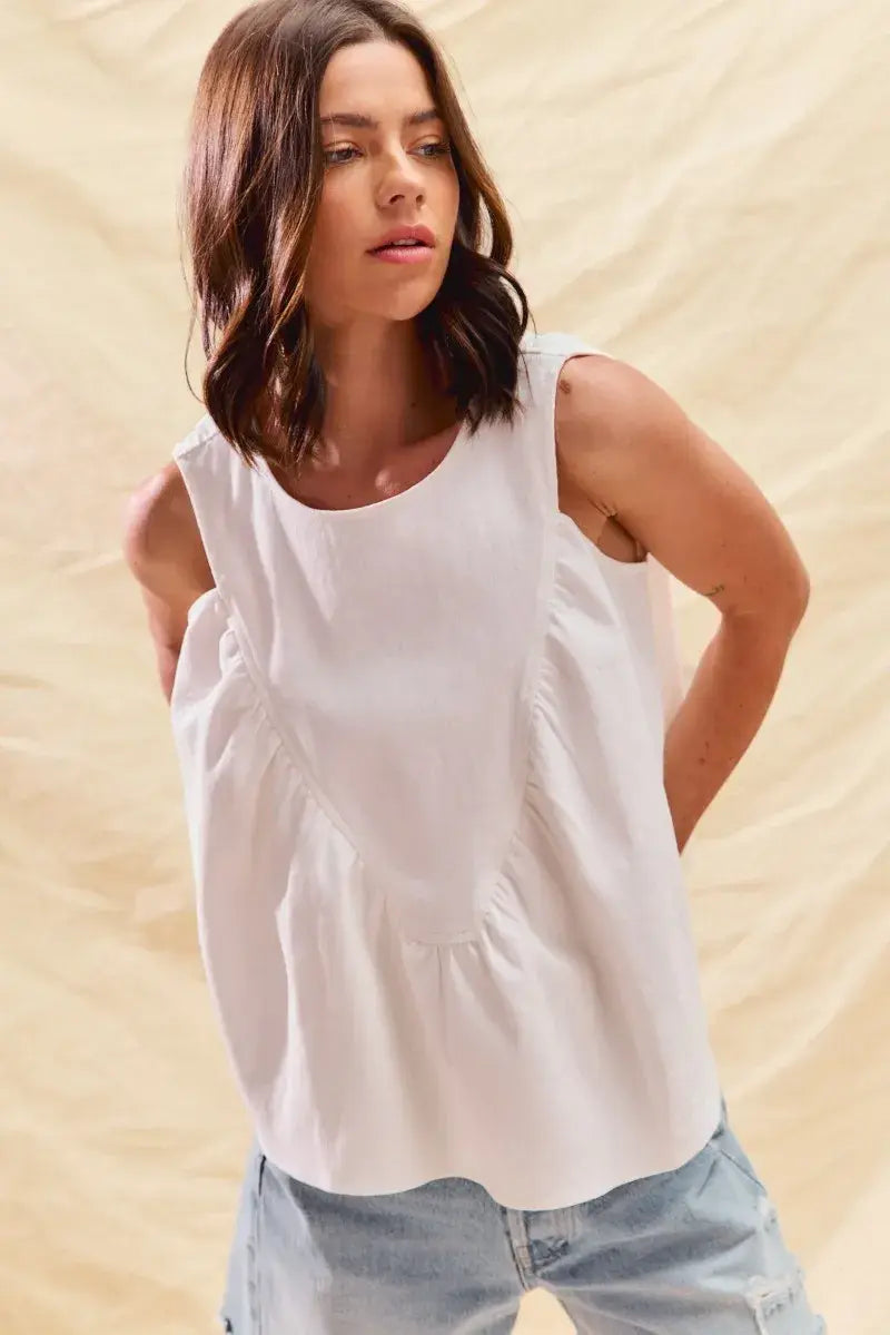 SO ME Game Day Color Denim Ruched Sleeveless Top - Trendsi - Flyclothing LLC