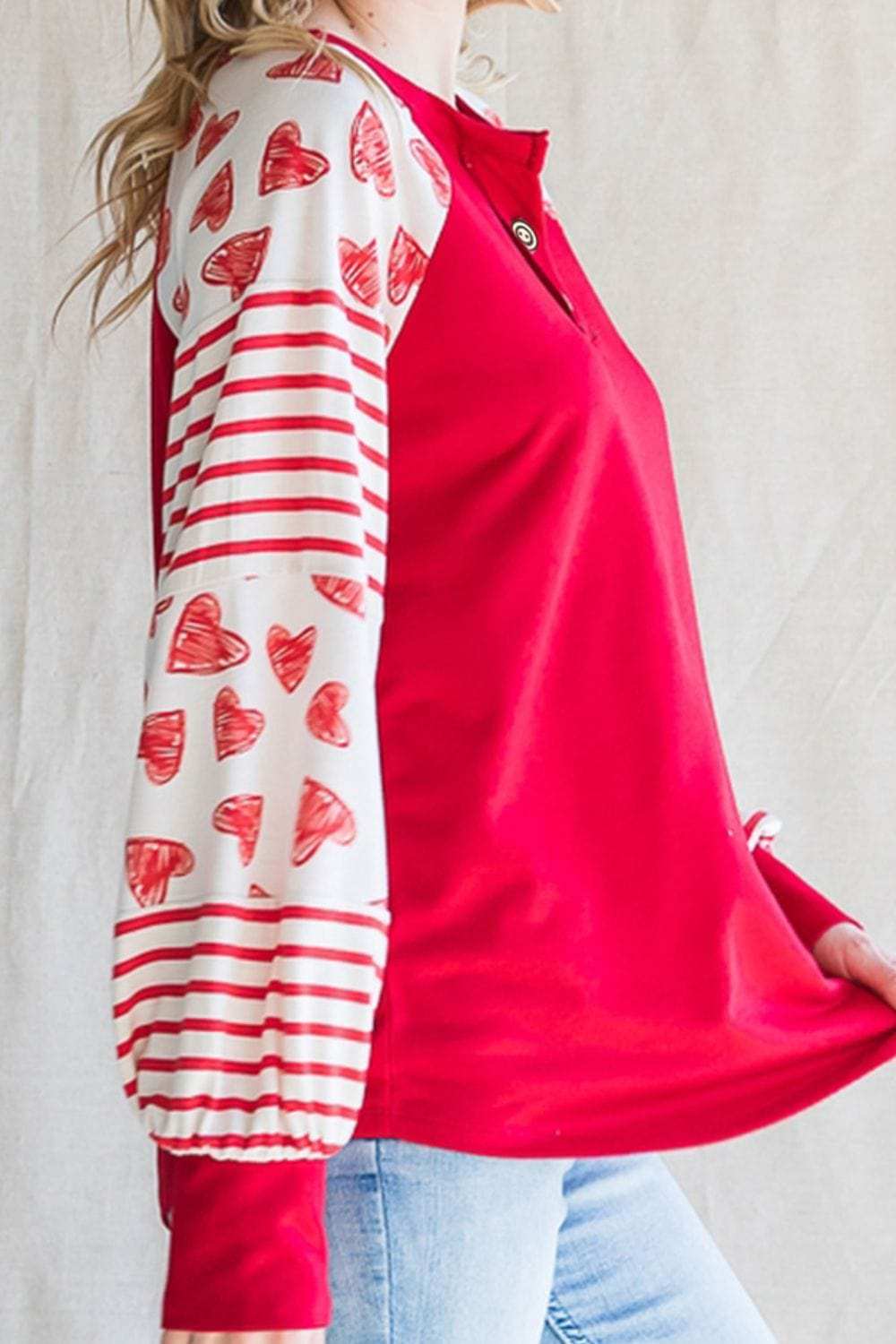 Heart Printed Round Neck Long Sleeve T-Shirt - Trendsi - Flyclothing LLC