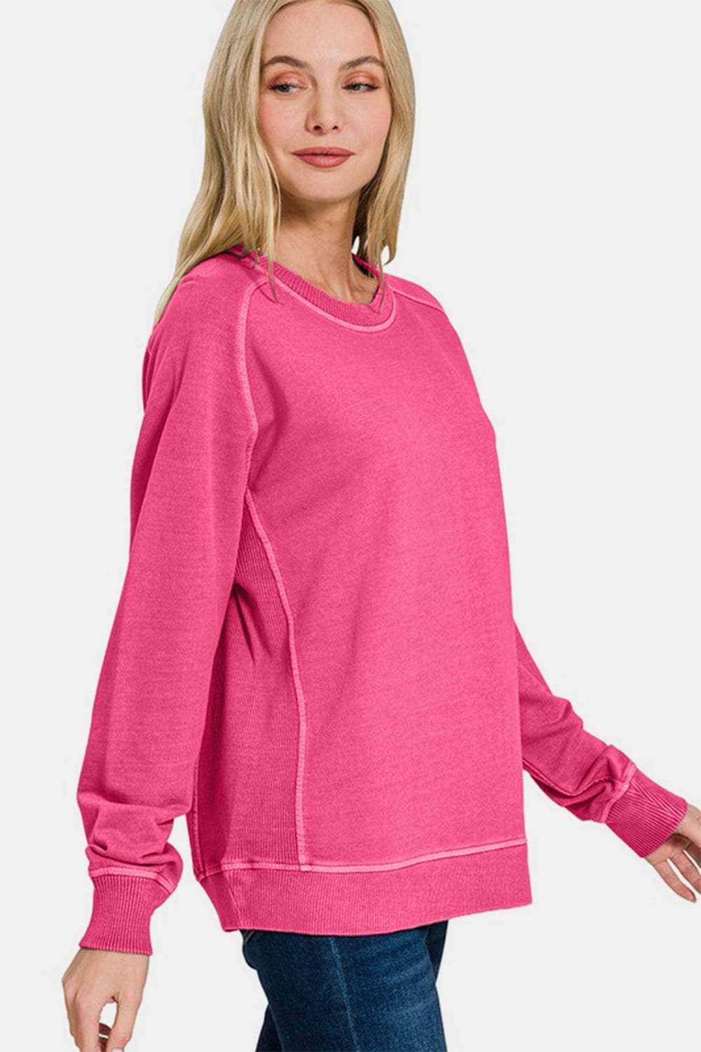 Zenana Full Size Pigment Dyed French Terry Sweatshirt - Trendsi - Flyclothing LLC