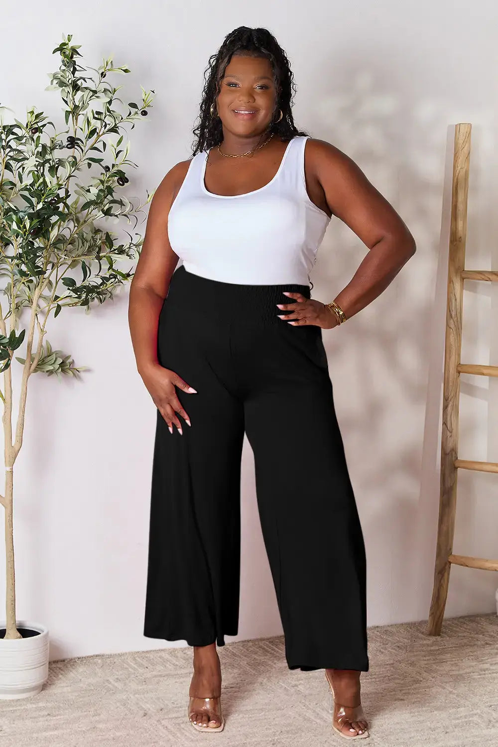 Basic Bae Full Size Smocked Wide Waistband Wide Leg Pants - ShopBasicbae - Flyclothing LLC
