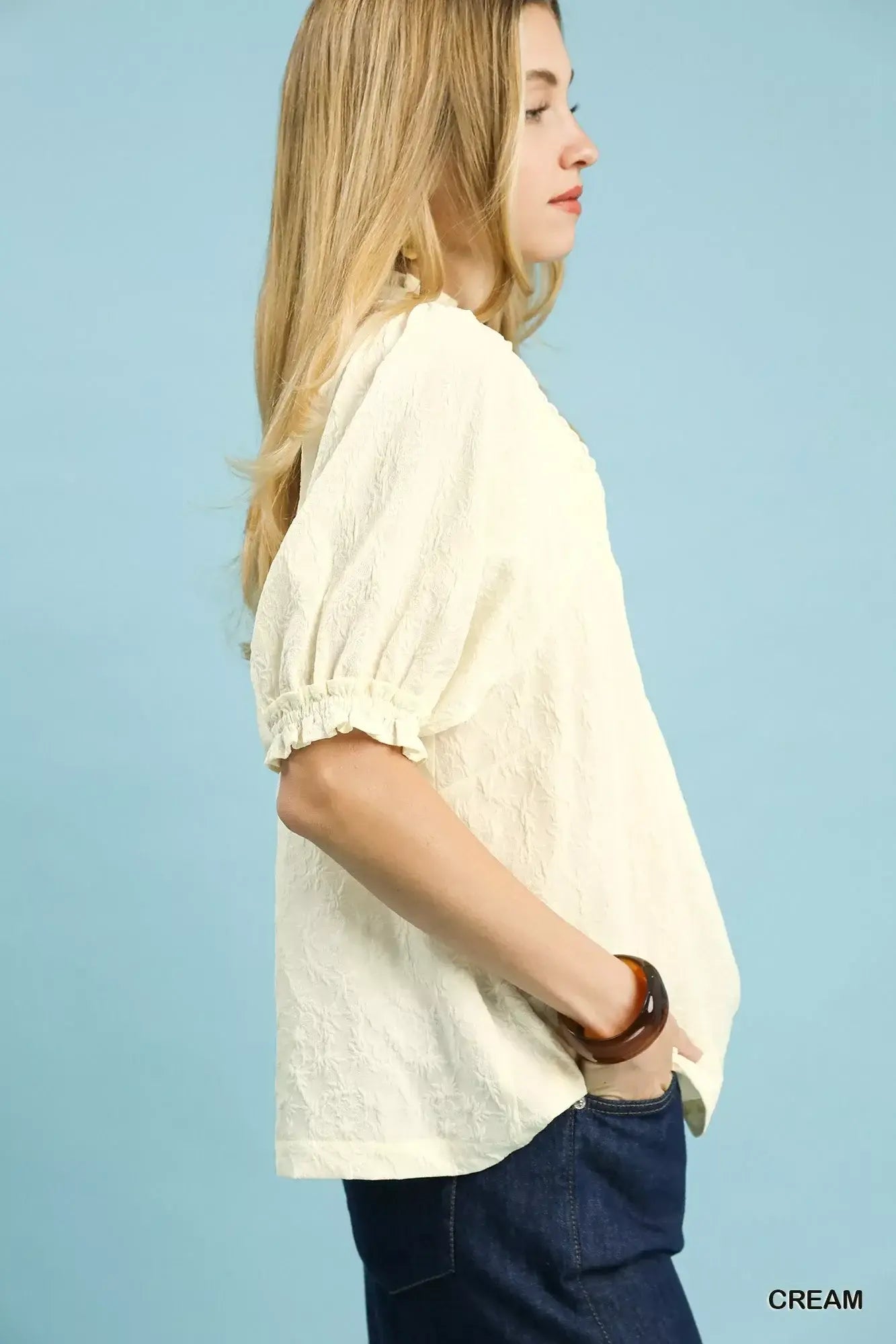 Umgee Textured Smocked Peasant Top - Trendsi - Flyclothing LLC