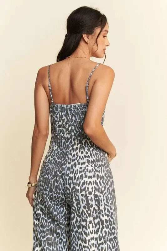 Davi & Dani Leopard Spaghetti Straps Wide Leg Jumpsuit - Trendsi - Flyclothing LLC