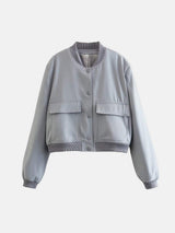 Pocketed Snap Down Baseball Collar Jacket - Trendsi - Flyclothing LLC