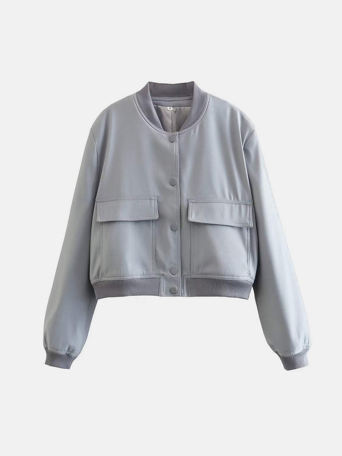 Pocketed Snap Down Baseball Collar Jacket - Trendsi - Flyclothing LLC