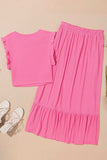 Ruffle Trim Round Neck Top and Drawstring Skirt Set - Trendsi - Flyclothing LLC
