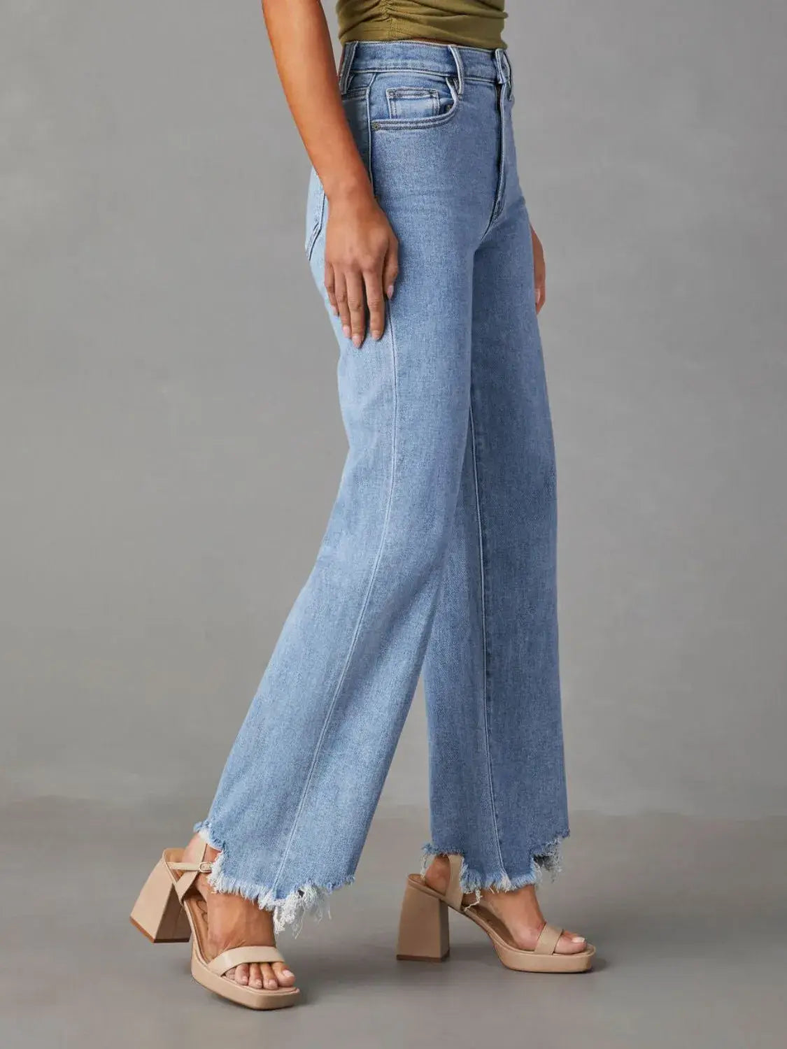 Raw Hem Loose Fit Jeans - Trendsi - Flyclothing LLC