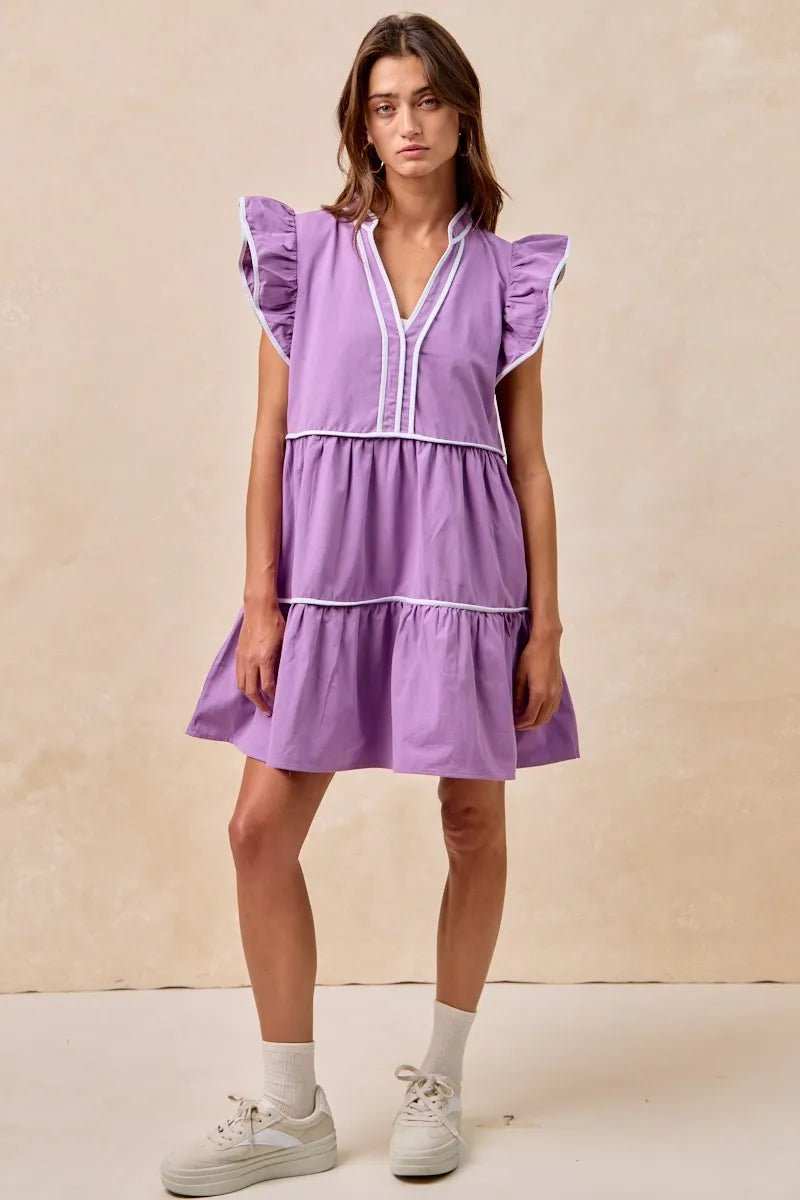 BiBi Gameday Theme Contrast Binding Ruffled Dress - Trendsi - Flyclothing LLC