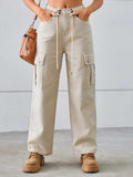 Drawstring Mid-Rise Waist Straight Cargo Jeans - Trendsi - Flyclothing LLC