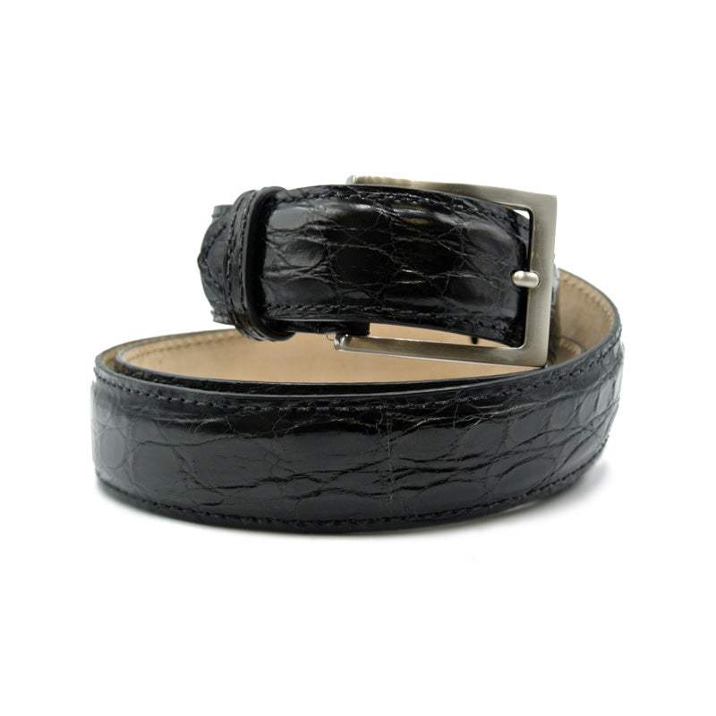 71-155-BLK CAIMAN CROCODILE Belt, Black - Zelli Italia - Flyclothing LLC