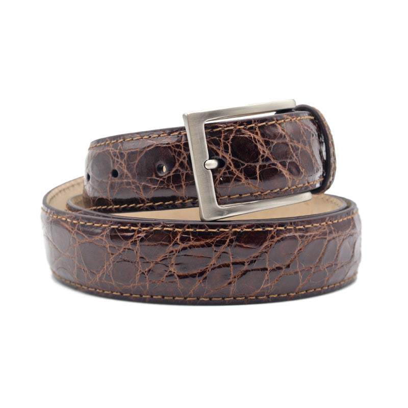71-155-CGN CAIMAN CROCODILE Belt, Cognac - Zelli Italia - Flyclothing LLC