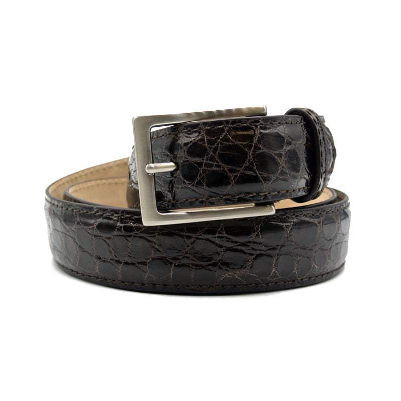 71-155-NIC CAIMAN CROCODILE Belt, Nicotine - Zelli Italia - Flyclothing LLC